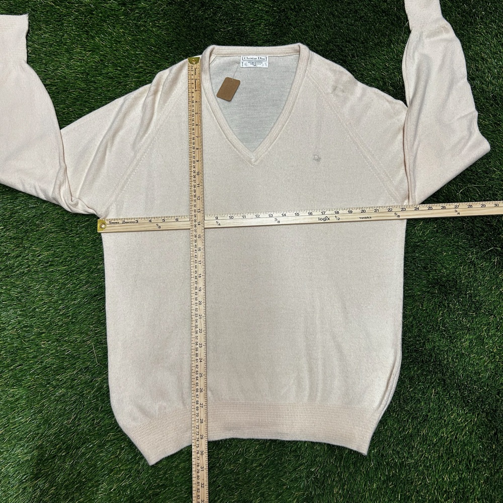 Vintage Christian Dior Acrylic V-Neck Sweater XL Beige USA